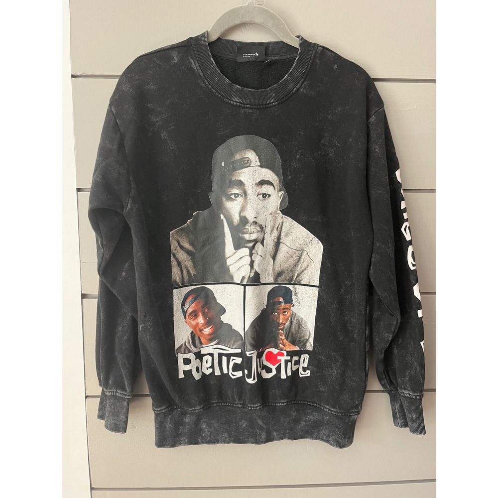 Chemistry Poetic Justice Tupac Shakur Acid Wash Graphic Sweatshirt Black Small
